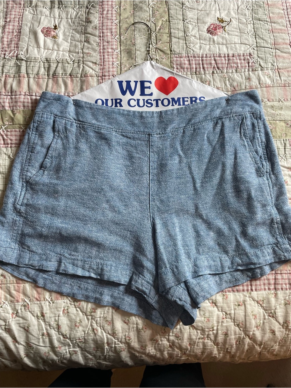 GAP Light Blue High-Waist Linen-Blend Women's Shorts.BACK FROM DRY CLEANER